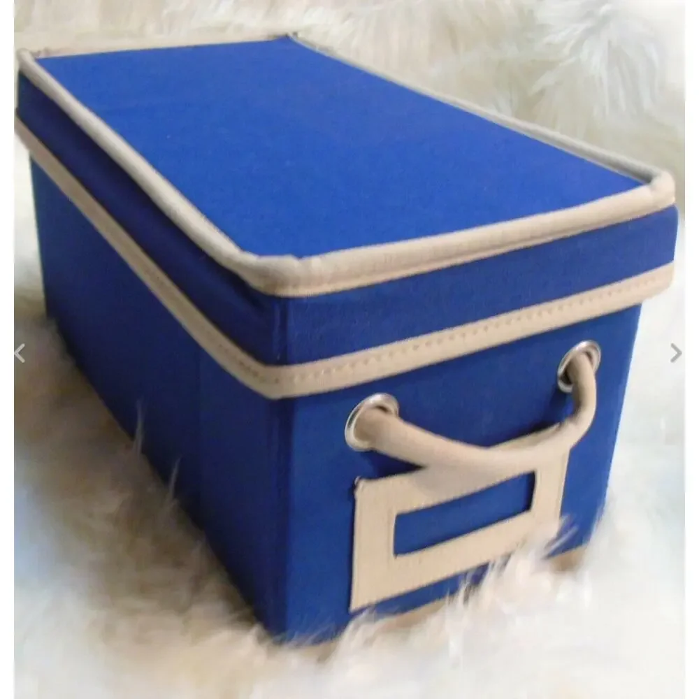 New Pottery Barn Canvas Storage Bin & Lid Blue 13x7x6